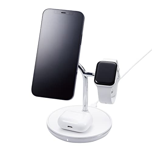 Amazon.co.jp: エレコム ワイヤレス充電器 3in1 3台同時充電 [Magsafe
