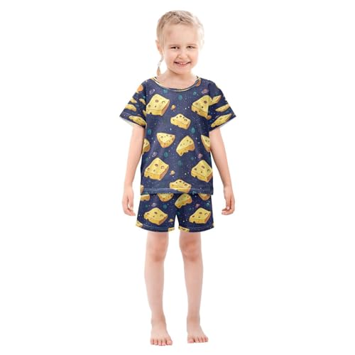 Pajama Sets Short Sleeve Cartoon Space Cheese Slices Soft Cotton Summer Sleepwear 2 Piece PJS Size 5-14T4