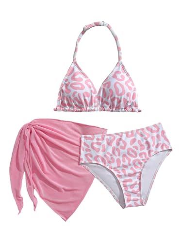 Image of SHENHE Girl's 3 Piece Swimsuits Cute Halter Triangle Bikini Bathing Suit with Beach Cover Up