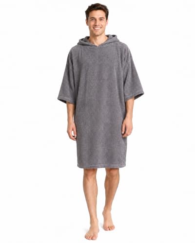 Image of ALLEN & MATE 100% Cotton Hooded Surf Poncho Changing Robe - Quick Absorbent Changing Towel with Pocket for Surfing Men Women