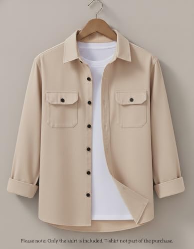 Virast Fashion Men's Black Casual Shirt, Long Sleeve Beige - Image 3