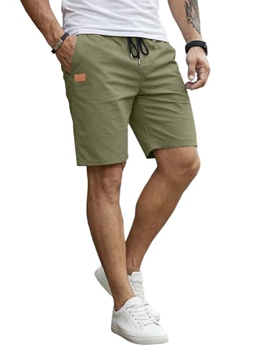Dokotoo Men Mens Casual Cotton Shorts Drawstring Elastic Waist Summer Golf Pants Stretch Twill Beach Chino Shorts Green