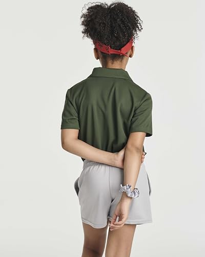 Real Essentials Pacote com 3: Uniforme escolar polo de desempenho de manga curta para meninas (idade