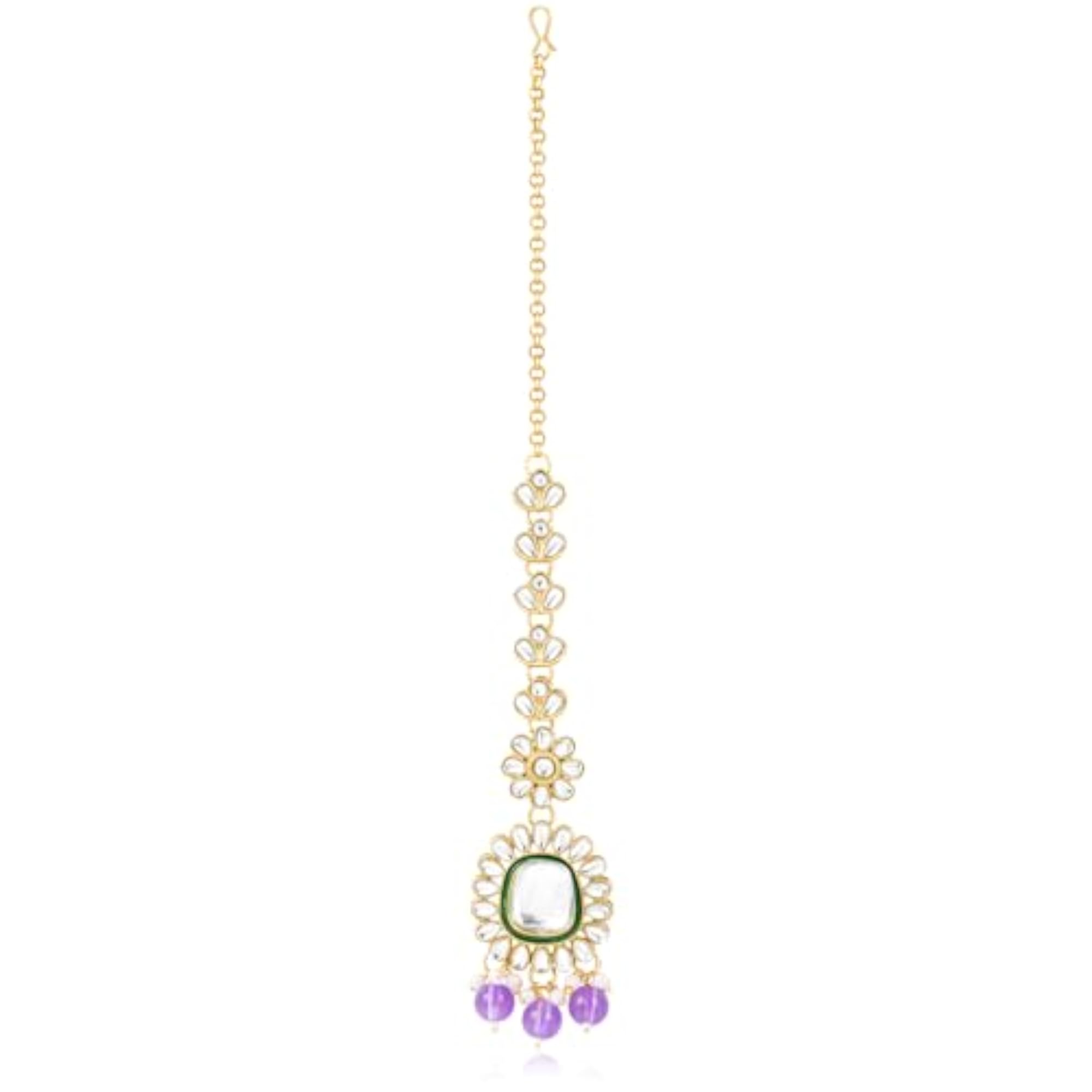 Gold Plated Crystal Kundan & Beads Long Necklace Set
