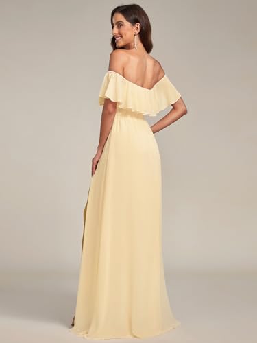 Image of Ever-Pretty Women's Summer Off The Shoulder Flowy Chiffon Formal Wedding Guest Dresses Maxi Side Split Beach Bridesmaid Dress