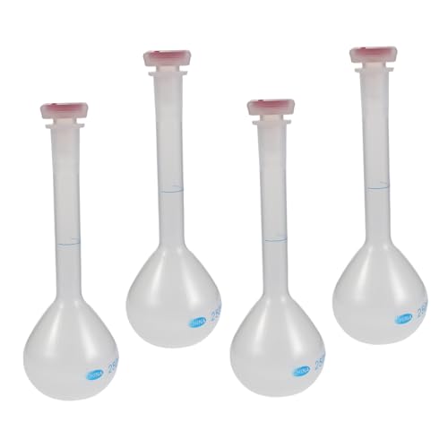 BUTIFULSIC 4pcs 250ml Lab Measuring Bottles with Stopper, Plastic Volumetric Flasks for Accurate Measurement and High Temperature Resistance, for Classroom Use and Industrial Applications