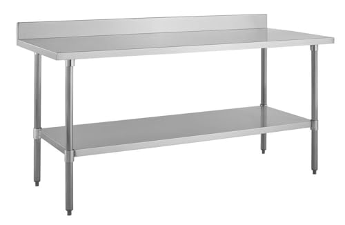 Image of Kratos Stainless Steel Kitchen Prep Table 72 inchx30 inch with Backsplash and Undershelf, NSF Worktable for Restaurants - 16ga /304SS