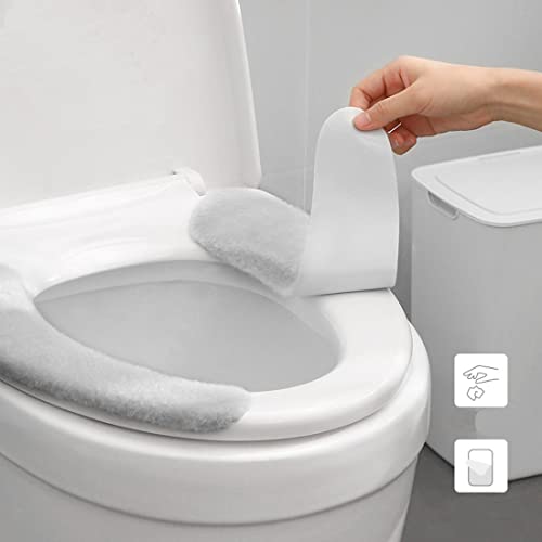 Ziyero 4 Paar WC-Sitzbezüge Plüsch Toilet Seat Cover Selbstklebende Waschbar WC Abdeckung Cover Leicht zu Tragen, Kann Getrimmt Werden, für Zuhause, Reisen, Erwartete Mamas, Altere Menschen—4 Farben – Bild 3