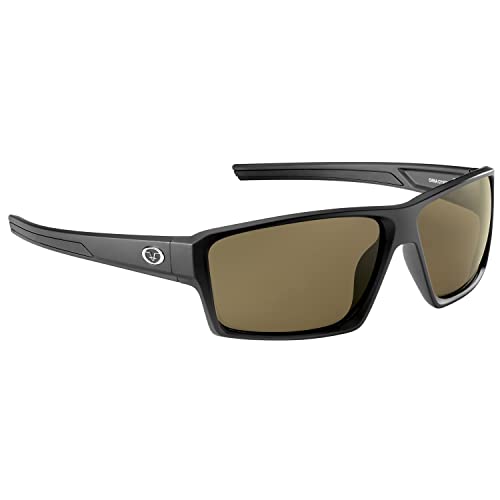 Flying Fisherman Windley Polarized Rectangular Sunglasses, Matte Black Frame/Amber Lens, Medium