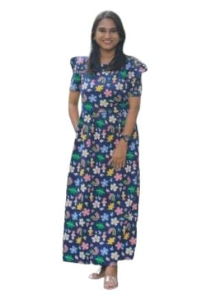 Butter Buds Women's Soft Night Wear Puff Sleeve Digital Printed Zipless Maternity/Nursing & Feeding Maxi/Nighty/Gown/Kurta/Dress (XXL Size)-image-1