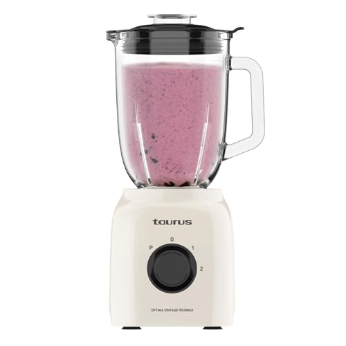 Taurus - Batidora de Vaso Potente 1500W | 21.500 rpm | Jarra Cristal 1,5L | Cuchillas Acero...