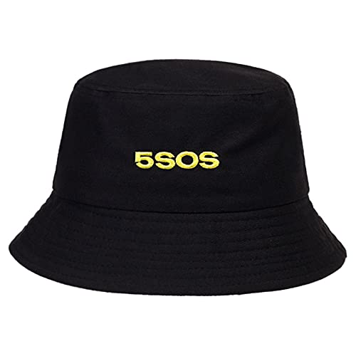 YUHOOE Bucket Hats for Women,Fashion 5Sos Embroidery Bucket Hat Summer Outdoor Travel Sun Hat Hip-Hop Hats Wild Cotton Folda, Black