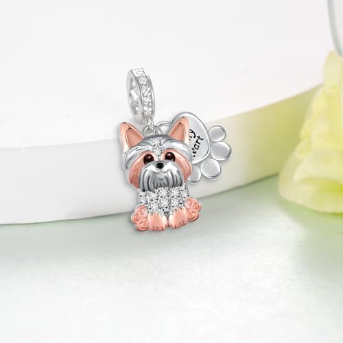 Yorkie/Pug/Maltese/German Shepherd/French Bulldog/Schnauzer/Poodle Charm 925 Sterling Silver Cute Dog Charms for Bracelets Dog Jewelry Gifts for Women2