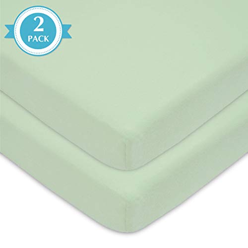 Image of American Baby Company 2 Pack 100% Natural Cotton Fitted Pack and Play Sheets 39 inch x 27 inch - Soft & Breathable Pack N Play Sheets for Playard & Mini Crib Mattress, Celery, for Boys & Girls