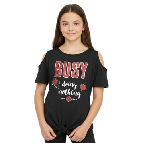 T-Shirt Fille Smiley Officiel – Tee Shirt Enfant 100% Coton – Message Fun “Busy Doing...