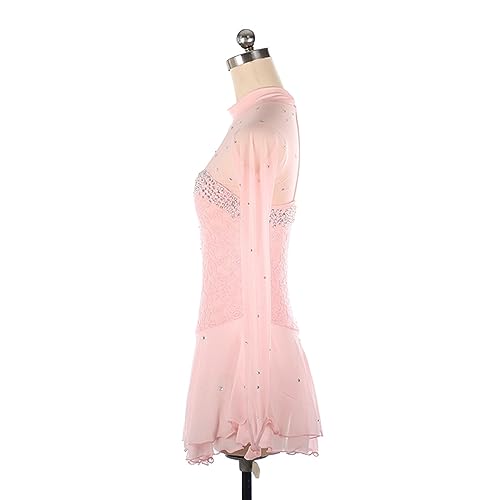 Vestido de Patinação Artística, Elegante Malha Sem Costas Mangas Ponta dos Dedos Brilhantes Strass C