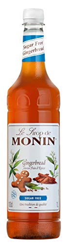 MONIN Premium Gingerbread Sugar Free syrup 1L for Coffee and Cocktails. Vegan-Friendly Allergen-Free 100% Natural Flavours and Colourings (Packing may vary)