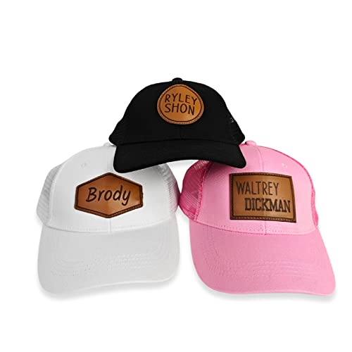 Custom Name Baby Baseball Cap - Personalized Infant Trucker Hat with Leather Patch Toddler Flat Bill Hat for Boys Ball Hat for Baby Kids Adult(Large)