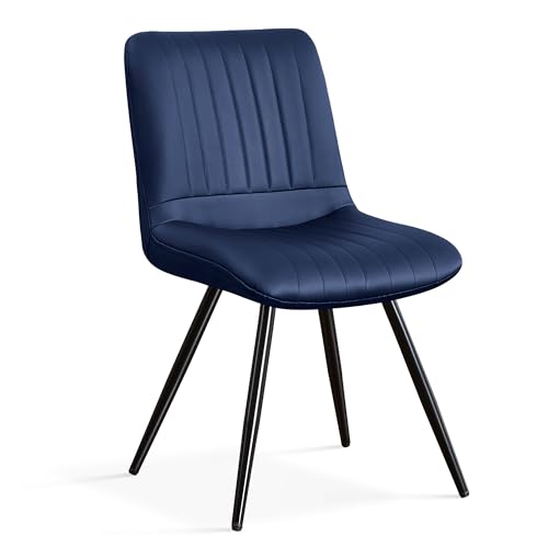 Image of Dining Chairs, Modern Dining Chairs with Thick Cushions, PU Leather Upholstered Kitchen Dining Room Chairs with Metal Legs for Dining Living Room (Navy Blue, 1 PCS)