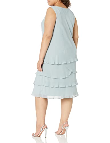 Image of S.L. Fashions Women's Mother of The Bride Tiered Jacket Dress with Shoulder Embellishment