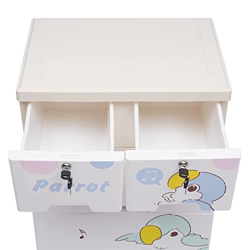 Dresser Drawer Organizers,Tall Lockable Storage Cabinet,Plastic Dresser With 6 Drawers And Wheel For Clothing/Bedroom/Playing Room 19.69 * 13.78 * 40.16”(Parrot) (Pink) #TOP3