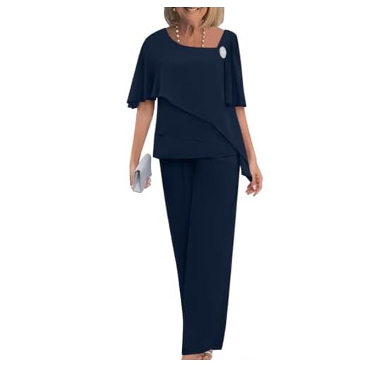 Hosenanzug Damen Hochzeit: Elegante Brautanzüge von uns 3 shownicer Hosenanzug Damen Tüll Abendanzug Sets Zweiteiler Chiffon Shirt Und Hose Elegant 2-Teiliges Set Outfit Cocktail Party Festlich B Marine XXL