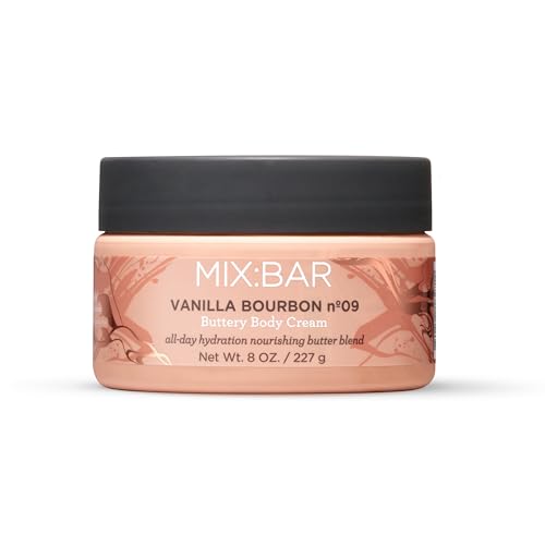 MIX:BAR Vanilla Bourbon Lightweight Body Cream for Women Hydrating & Moisturizing Shea + Cocoa Butter Jojoba + Avocado Oil Paraben Free Vegan 8oz
