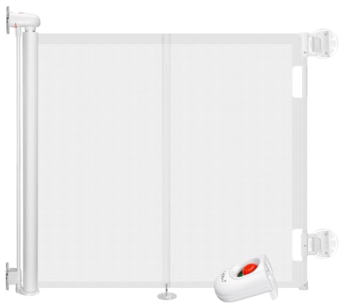 Ycozy Puerta Seguridad Bebé Retráctil sin Taladrar 0-150 cm, Barrera Seguridad Niños Extensibles con Poste de Refuerzo para Escaleras, Pasillos, Interiores y Exteriores