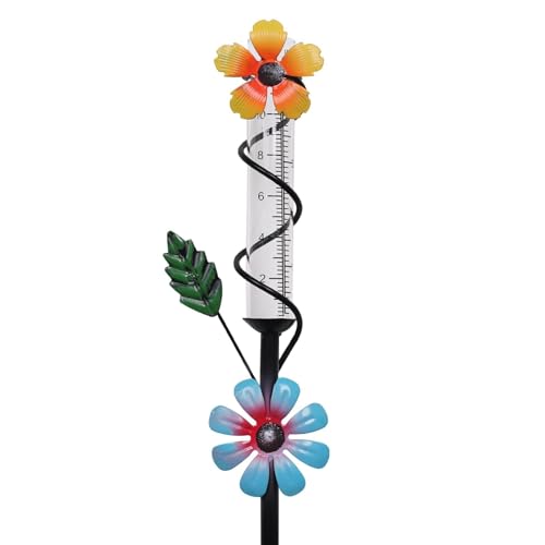 ESTTOP Flower Rain Gauge Outdoor 5 Inch Glass Tube Freeez-Proof Metal Stake Weather-Resistant Rain Gauge-Lawn and Garden Yard Decor for Accurate Precipitation Measurement