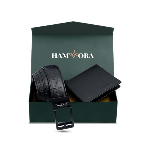 Image of Men Wallet and Belt Combo for Mens Gift - Genuine Leather 4 Card Slots RFID Black Wallets for Man with Ratchet Track Autolock Belts for Men Leather Original - Birthday, Diwali Gift for Man