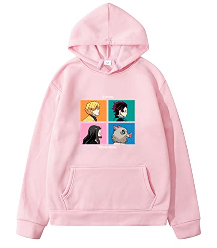 Sudadera con capucha unisex Demon Slayer con capucha y patrón de anime, estampado de forro polar, para Demon Slayer Anime Fans Cosplay, Rosa/Rebel Fun., X-Large Cover