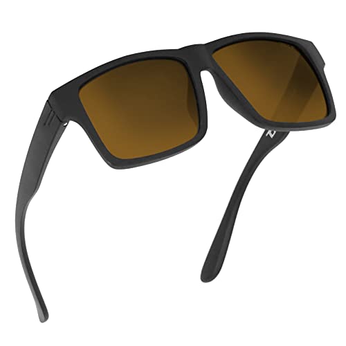 Image of TOROE Eyewear Matte Black RANGE XL Frame Sunglasses Light Weight TR90 Frame, Polarized Polycarbonate Lens (Matte Black | Black Emblem, Bronze (C3))