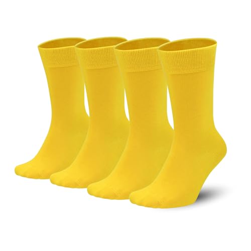 Sakusock Mens Colorful Combed Cotton Crew Socks Dress Neon Vivid Color Sport Crazy Fashion Socks 4-PACK (7-10 Yellow)