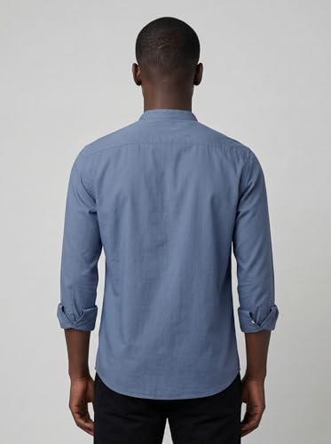 Image of Amazon Brand - INKAST Men's Cotton Blend Plain Solid Casual Shirt | Mandarin Collar | Full Sleeves | Regular Straight Fit | Office & Daily Casual Wear