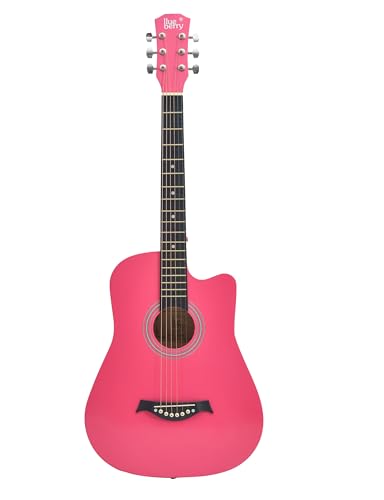 Image of BLUEBERRY, B-38C Acoustic Guitar Kit with Bag, Strap, One Pack Strings And 2 Picks - 38 Inch (Neon Pink)