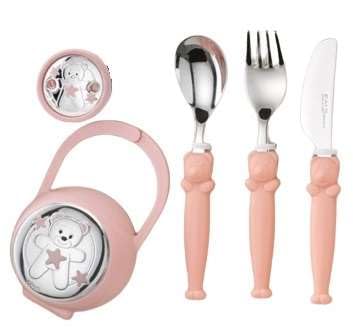 Set Infantil Oso Porta chupetes Pinza y Cubierto EV3536/06R