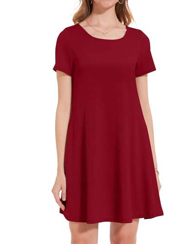 Image of JOLIGAL Summer Dresses for Women Casual Short Sleeve Sundress Scoop Neck Beach T Shirt Dress with Pockets 2026