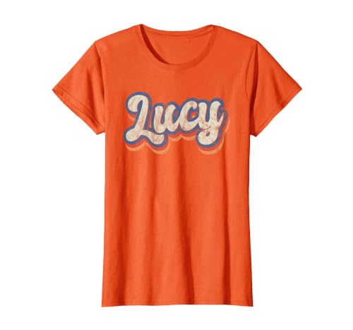 Lucy Personalized Name Shirt Custom Lettering 70's T-Shirt, Women, Orange, Small