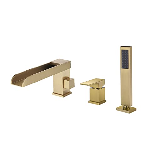 Mitigeur de bain cascade 3 trous noir sur pont avec douchette double fonction