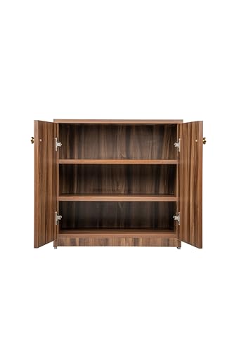 Image of Wooden Shoe Rack with Doors | 3 Tier Closed Shoe Cabinet for Home | Space Saving Footwear Storage Unit for Entryway, Living Room & Bedroom (L 60 x B 32 x H 60 cm) (DARK ASAIN, 3 Shelves) DIY