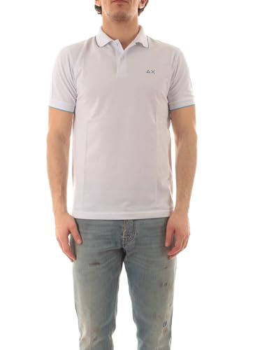 Polo uomo in cotone bianco. SUN68 Polo Manica Corta A35110 Colletto con Riga Piccola Tg. 3XL col. 01 Bianco