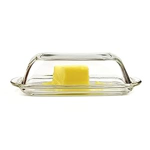 Kangaroo Crystal Glass Butter Dish with Lid, BPA Free, Serving Dish for Butter, Cream Cheese & Small Fruits, Clear Tray, Butter Dish for Refrigerator & Countertop