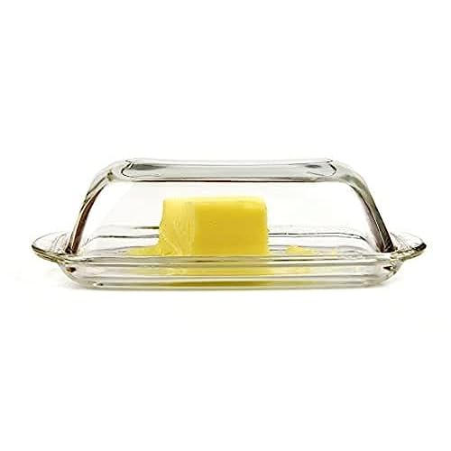 Kangaroo Crystal Glass Butter Dish with Lid, BPA Free, Serving Dish for Butter, Cream Cheese & Small Fruits, Clear Tray, Butter Dish for Refrigerator & Countertop