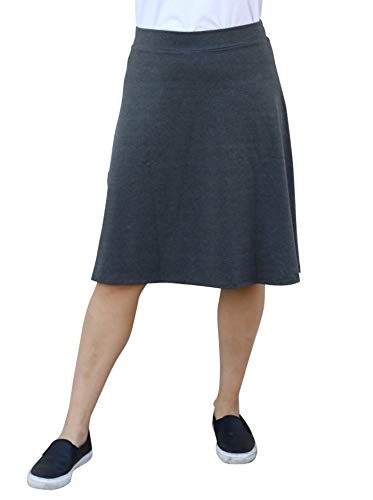 Kosher Casual Women's Modest Knee-Length A-Line Lightweight Cotton Spandex Skirt Large Dark Charcoal Grey
