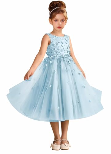 Tulle Flower Girl Dresses for Wedding 3D Flower Appliques First Communion Dress A Line Pageant Party Dresses for Girls