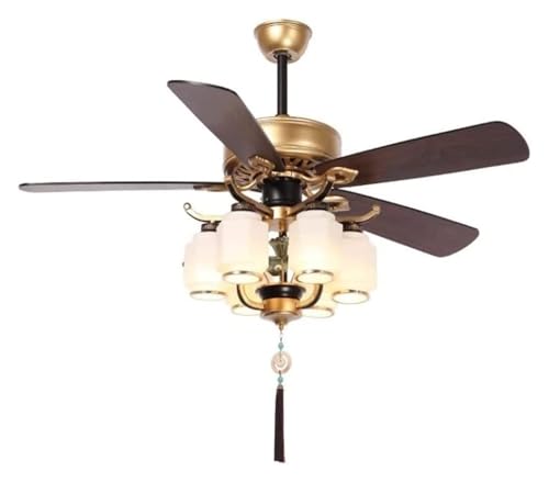 YHDMBBSHNB Ventilador Techo con Luz, Ventilador de Techo Estilo Farol con Cinco aspas de Madera Reversibles, Luces y Accesorios de Techo(52 Inches)