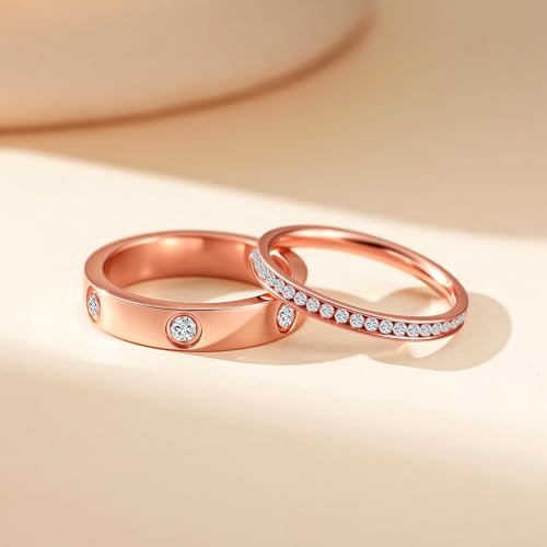 Love Gold Rings for Women 2Piece Unisex 18K Rose Plated Stainless Steel Cubic Zirconia Friendship Wedding Birthday Anniversary Promise ring3