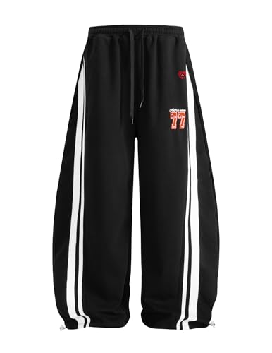 Image of Aelfric Eden Barrel Sweatpants for Mens Side Striped Drawstring Elastic Waisted Wide Leg Lounge Pants with Pockets