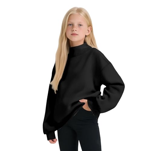 Girls' Oversized Mock Neck Sweatshirt Long Sleeve Pullover Top Soft Casual Wear for Fall and Winter
