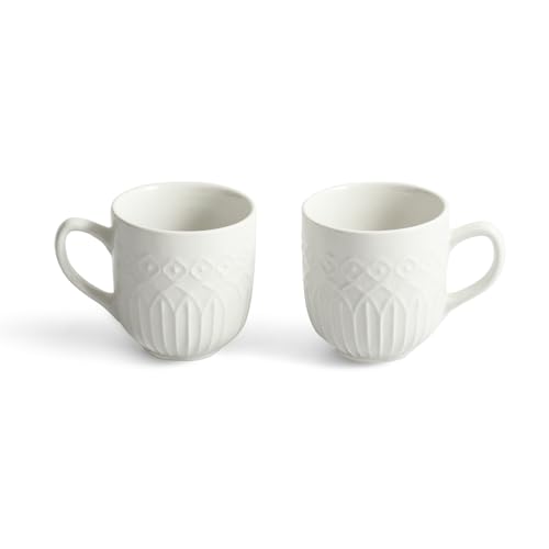 Image of ExclusiveLane 'Minimalist' Ceramic Coffee Mugs (Set of 2, 340 ml, In Gift Box, Microwave and Dishwasher Safe, Hand-Embossed) | Ceramic Coffee Mug Coffee Cup Set of 2 Tea Mugs Set Tea Cups Ceramic Mugs